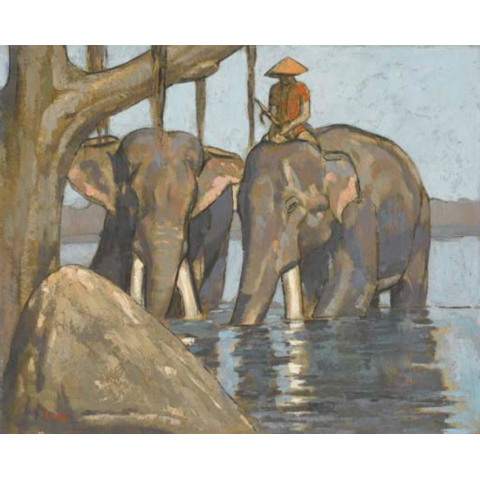 Elephants bathing in the Perfume River. C 1923.